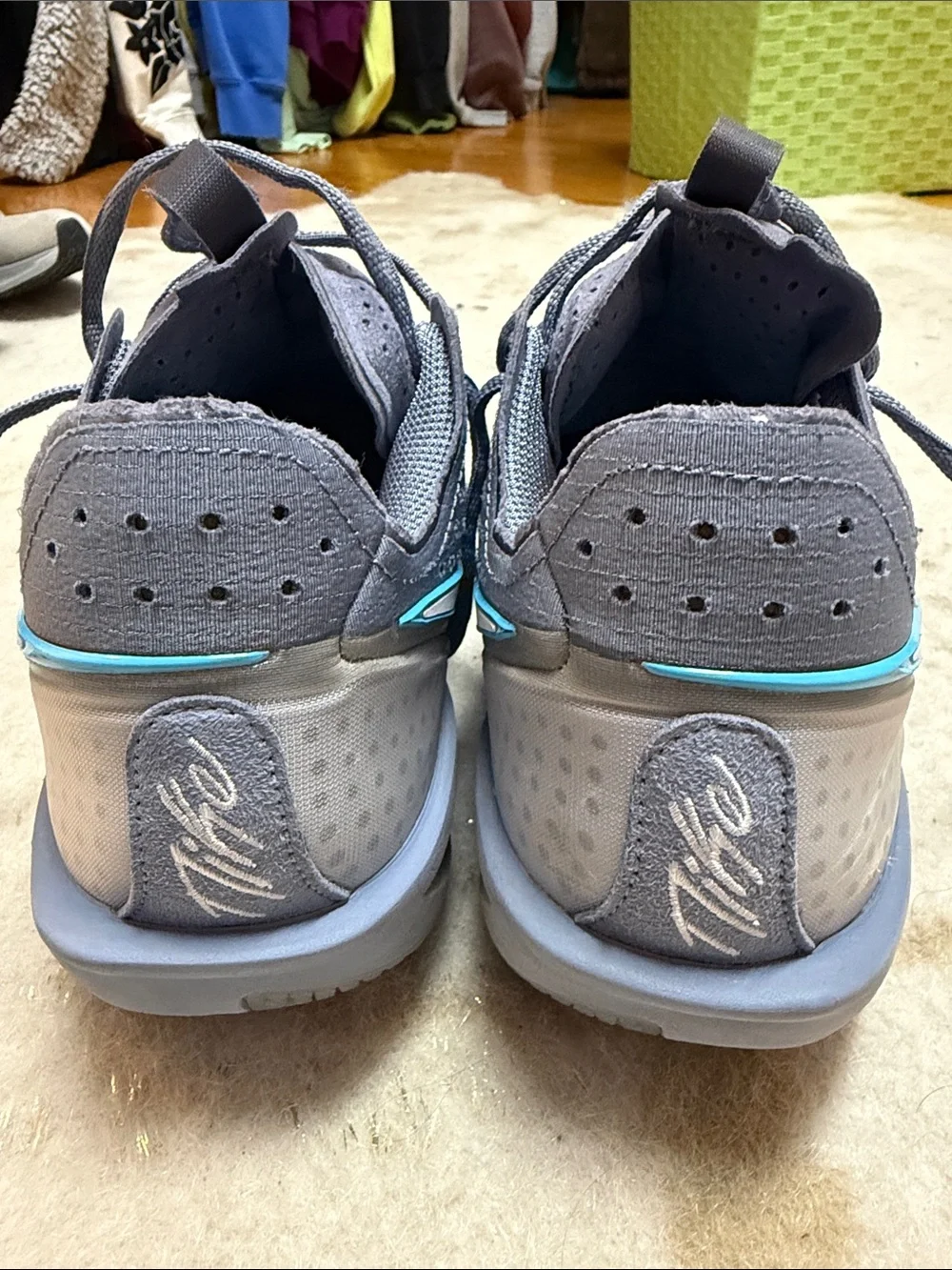 Gray and Teal Athletic Sneakers